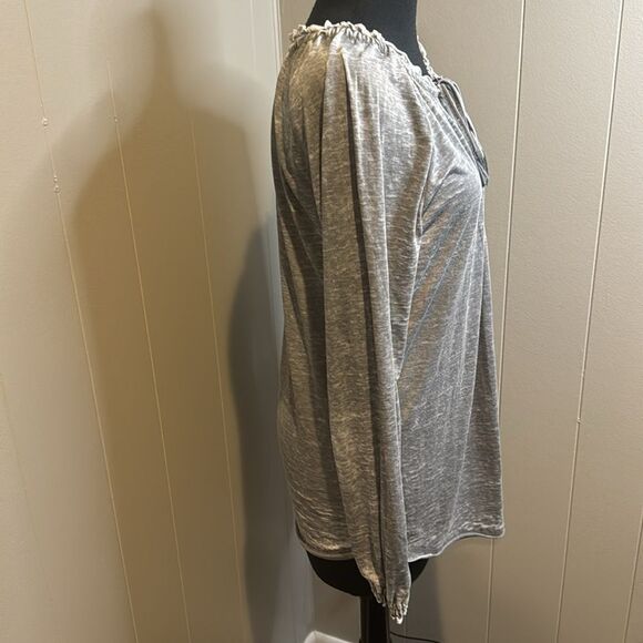 JAG greystone burnout tassel drawstring raw edge neckline/cuffs long sleeve top - Picture 4 of 6